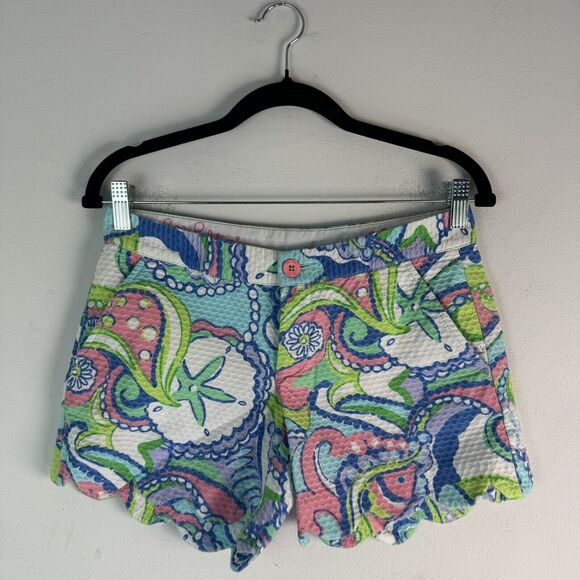 LILLY PULITZER Shorts Womens 00 The Callahan Floral Paisley Walking Blue Green - Picture 1 of 16
